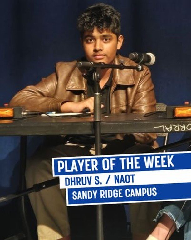 Team  Player of the Week  February 6 2025 

We are thrilled to announce that NAQTs Middle School Player of the Week is Dhruv S from Coral Academy of Science Las Vegas  Sandy Ridge Campus 

Dhruv earned this recognition for his outstanding performance at the 2025 NAQT Nevada State Middle School Championship Tournament 

Congratulations Dhruv Your hard work and dedication make us proud

Go Falcons  

Photos httpsphotosappgooglEzdTtMrvLfMNTQ4CA

FalconPride 
NAQT 
QuizBowl 
StudentSuccess
Playeroftheweek 
Teamoftheweek
BestofLasVegas
CoralAcademySandyRidge
CoralAcademyofScienceLasVegas