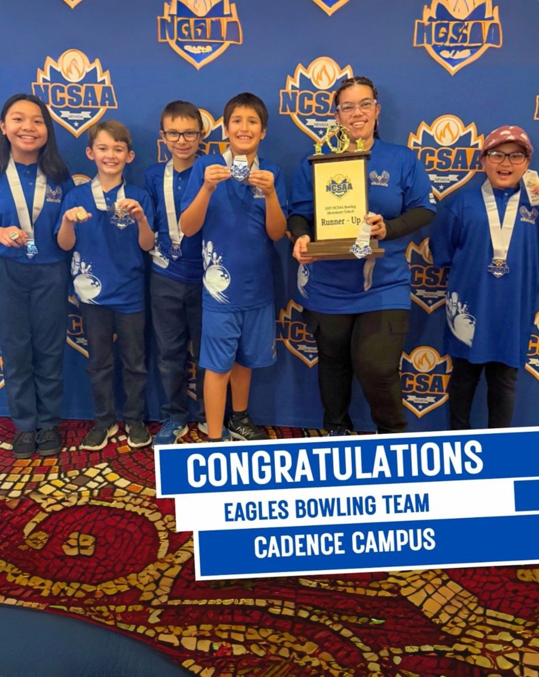 Huge congratulations to our amazing Cadence Bowling Team winners at NCSAA Bowling Championship 

 Jem C 1st place Champion Girls Elementary
 Evan G 1st place Champion Boys Elementary
 Jaxen C 4th place Boys Middle School
 Jaedelynne B  6th place Girls Elementary
 Declan V S 8th place Boys Elementary
 Elementary Team  Got 2nd Place 

A big shout out to Coach Ms Joan Wilson for her dedication and support 

Way to go Eagles

Photos  httpsphotosappgooglamCUJVQA1mp2uQMa6

CASLV
CoralAcademy
CoralAcademyCadence
Bowling
Eagles
EaglePride
SoaringtoExcellence
BowlingTeam 
ProudMoment